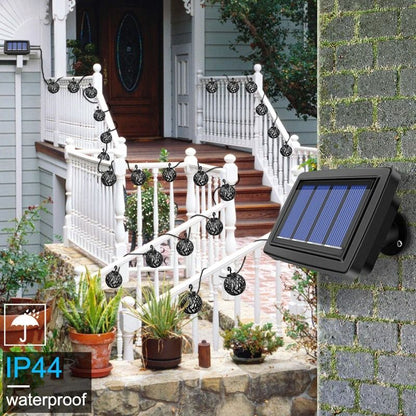 Solar String Lights LED Outdoor Waterproof Flickering Flame Hanging Lantern With 8 Balls 4