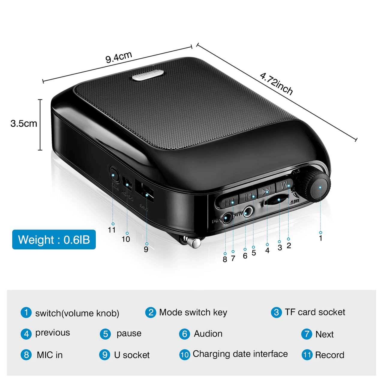 Bluetooth Wireless Voice Amplifier With Microphone Portable Speaker For Teaching And Tours 3