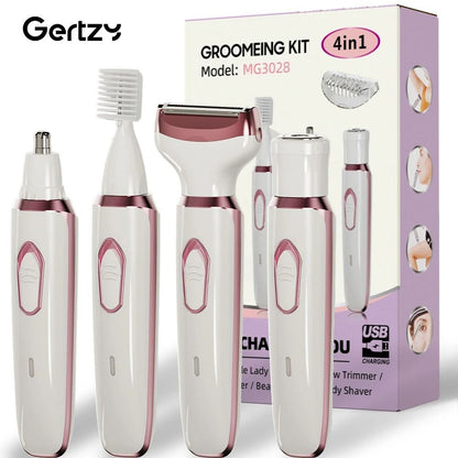 Rechargeable 4 in 1 Electric Razor for Women Face Nose Legs Underarm and Bikini Trimmer