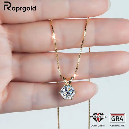 RAPRGOLD Moissanite Solitaire Pendant Necklace – S925 Sterling Silver Jewelry for Women