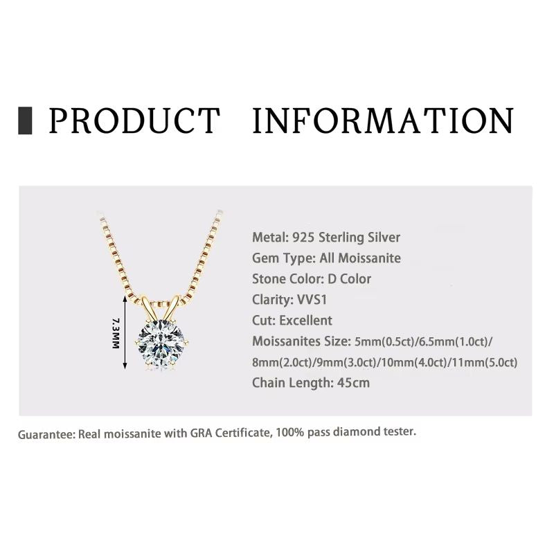 RAPRGOLD Moissanite Solitaire Pendant Necklace  S925 Sterling Silver Jewelry For Women 1