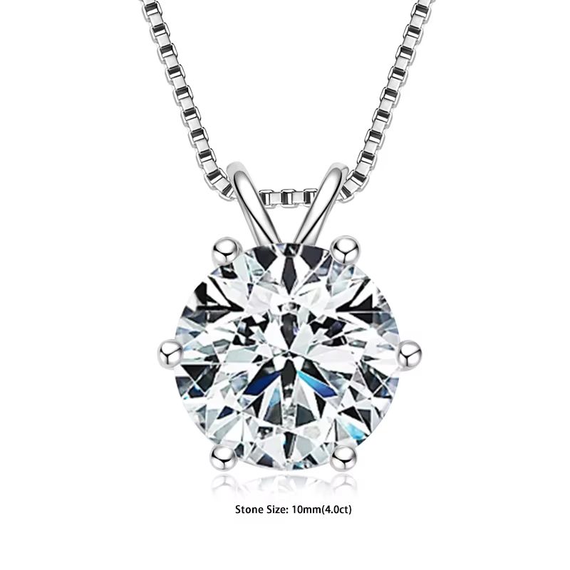 RAPRGOLD Moissanite Solitaire Pendant Necklace  S925 Sterling Silver Jewelry For Women 14