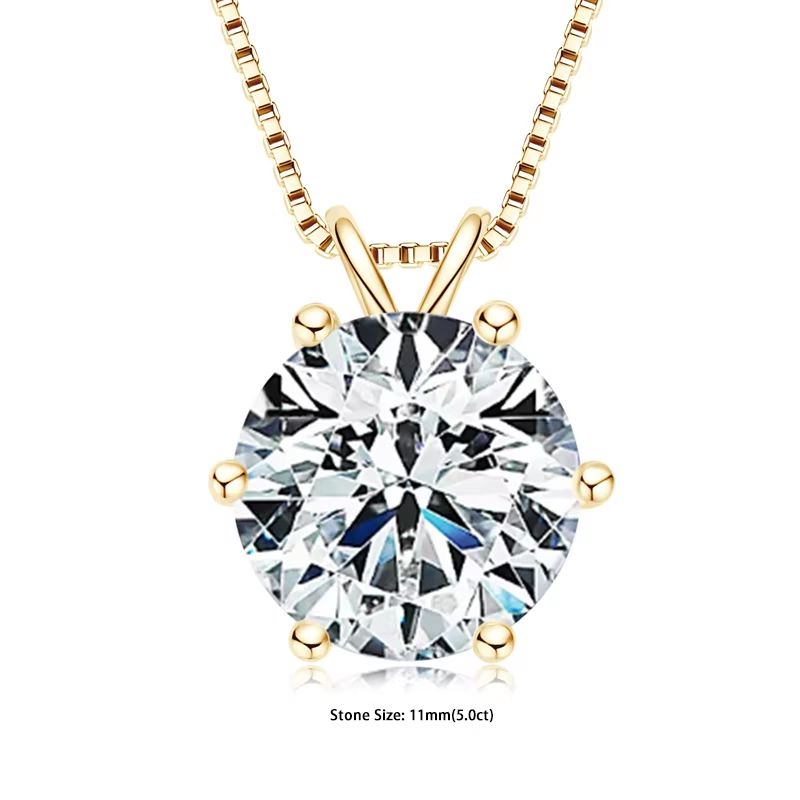 RAPRGOLD Moissanite Solitaire Pendant Necklace  S925 Sterling Silver Jewelry For Women 16