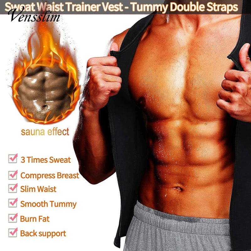 Vensslim Workout Tops Fat Burner Shapewear, Men Body Shaper Waist Trainer Vest Slimming Compression Undershirt Sauna