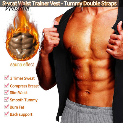 Vensslim Workout Tops Fat Burner Shapewear, Men Body Shaper Waist Trainer Vest Slimming Compression Undershirt Sauna
