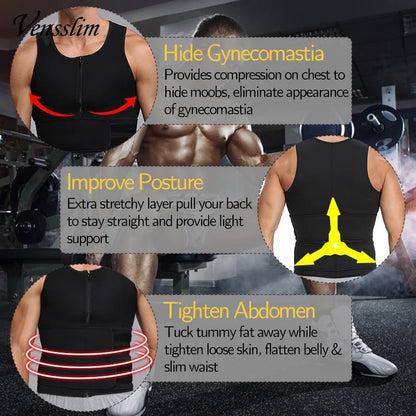 Vensslim Workout Tops Fat Burner Shapewear, Men Body Shaper Waist Trainer Vest Slimming Compression Undershirt Sauna