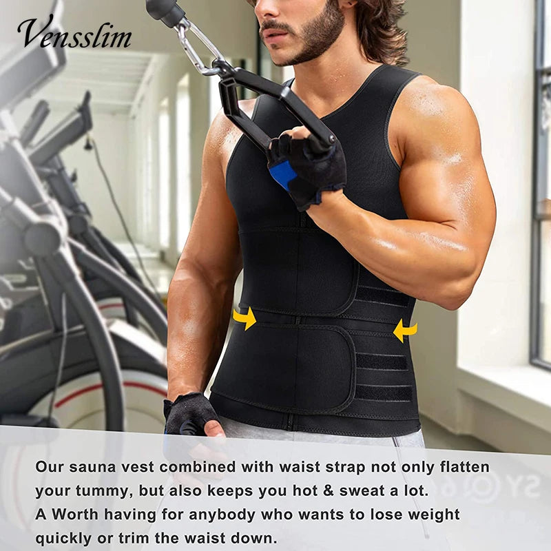 Vensslim Workout Tops Fat Burner Shapewear, Men Body Shaper Waist Trainer Vest Slimming Compression Undershirt Sauna