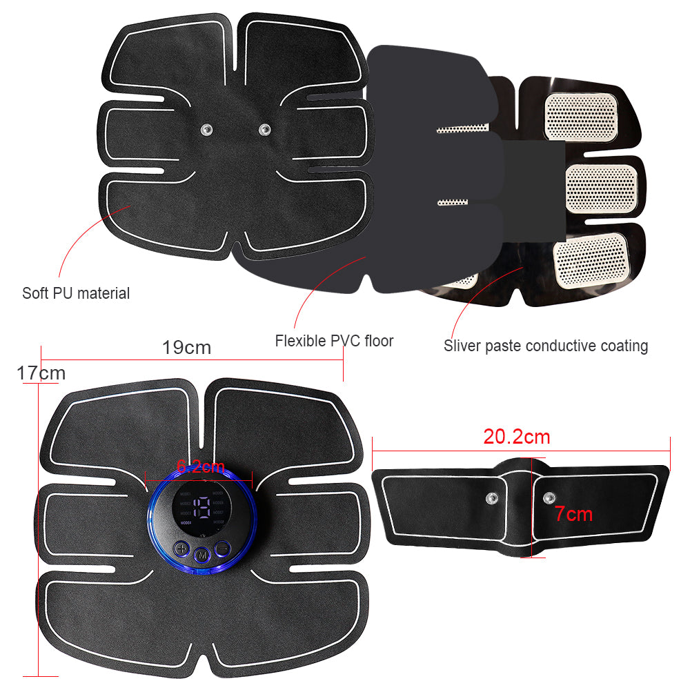 8-Mode Electrode ABS Stimulator, Fitness EMS Device Trainer, Abdominal Massager with 19-Gear Pad Adjustment