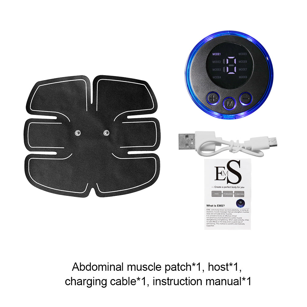 8-Mode Electrode ABS Stimulator, Fitness EMS Device Trainer, Abdominal Massager with 19-Gear Pad Adjustment