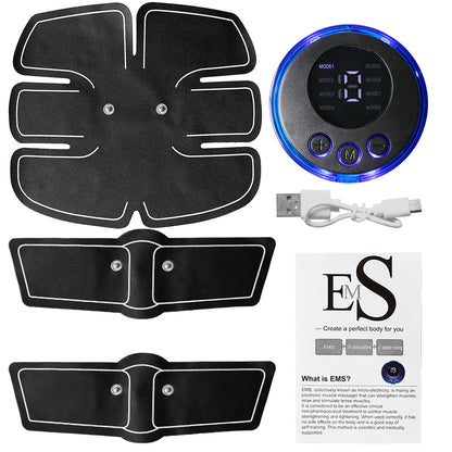 8-Mode Electrode ABS Stimulator, Fitness EMS Device Trainer, Abdominal Massager with 19-Gear Pad Adjustment