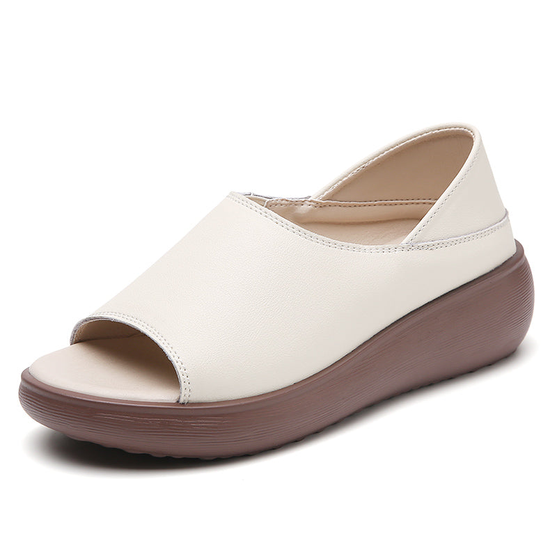 Women Shoes New, Open Toe Genuine Leather Soft Sole Loafers, Comfortable Pumps French Casual Fashion Slip-on