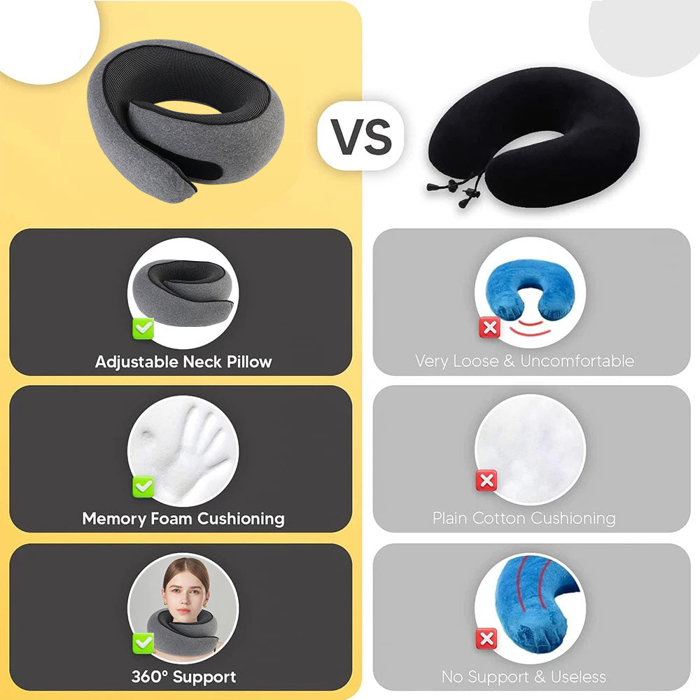 Travel Neck Pillow Memory Foam, Soft U-shaped Snail Pillow, Portable Neck Support for Nap & Noon Break Sleep