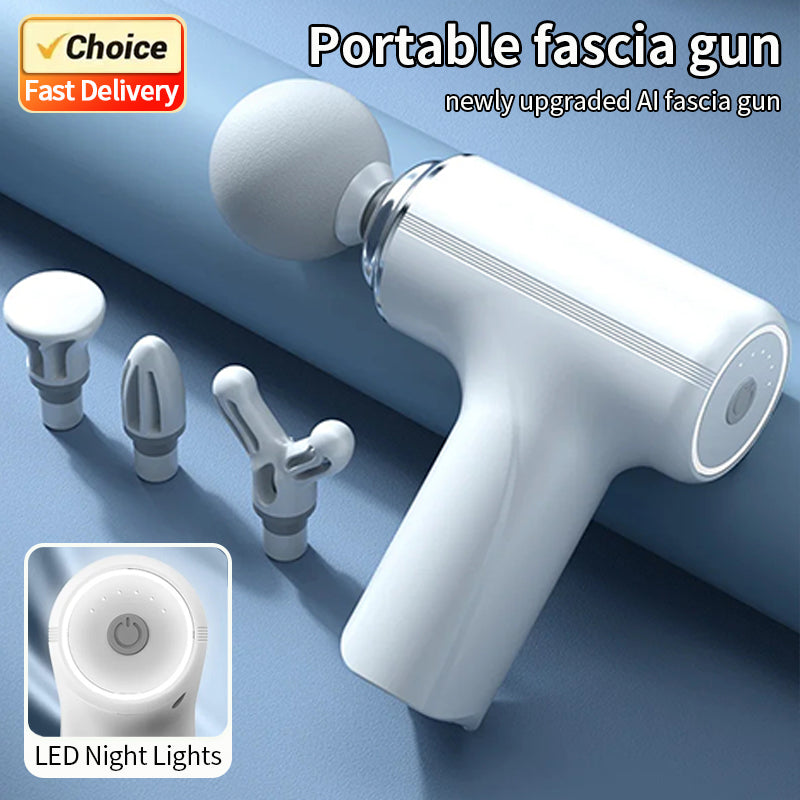 Electric Percussion Massager Body, Portable AI Fascial Massage Gun, 4 Replaceable Heads, LED Night Light for Deep