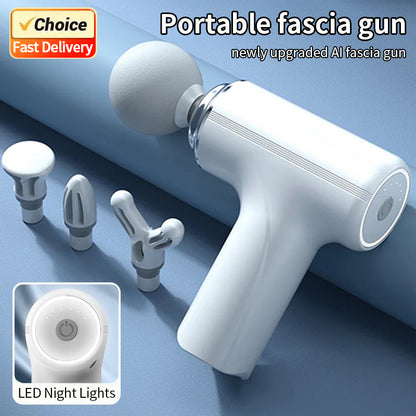 Electric Percussion Massager Body, Portable AI Fascial Massage Gun, 4 Replaceable Heads, LED Night Light for Deep