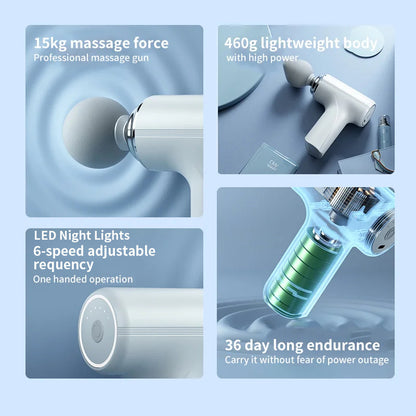 Electric Percussion Massager Body, Portable AI Fascial Massage Gun, 4 Replaceable Heads, LED Night Light for Deep