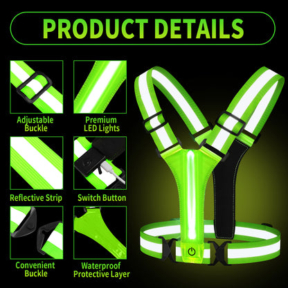 360° Reflective Safety Vest with LED Lights, Rechargeable High Visibility Vest for Night Sports, Running, Riding & Work