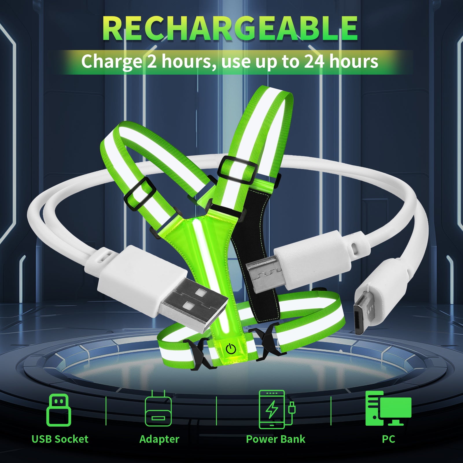 360° Reflective Safety Vest with LED Lights, Rechargeable High Visibility Vest for Night Sports, Running, Riding & Work