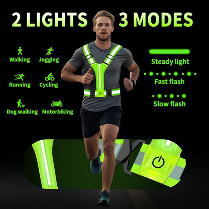 360° Reflective Safety Vest with LED Lights, Rechargeable High Visibility Vest for Night Sports, Running, Riding & Work