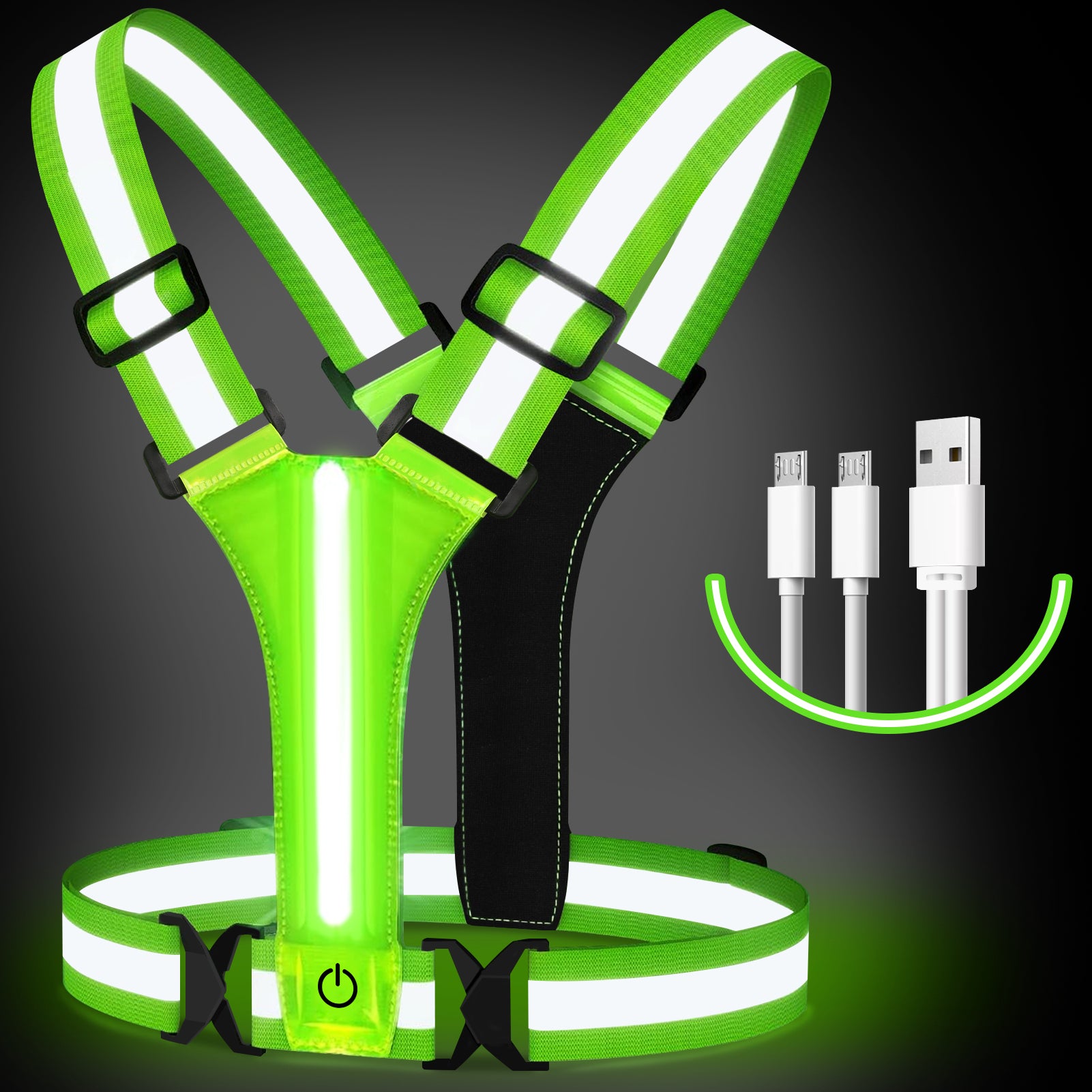 360° Reflective Safety Vest with LED Lights, Rechargeable High Visibility Vest for Night Sports, Running, Riding & Work