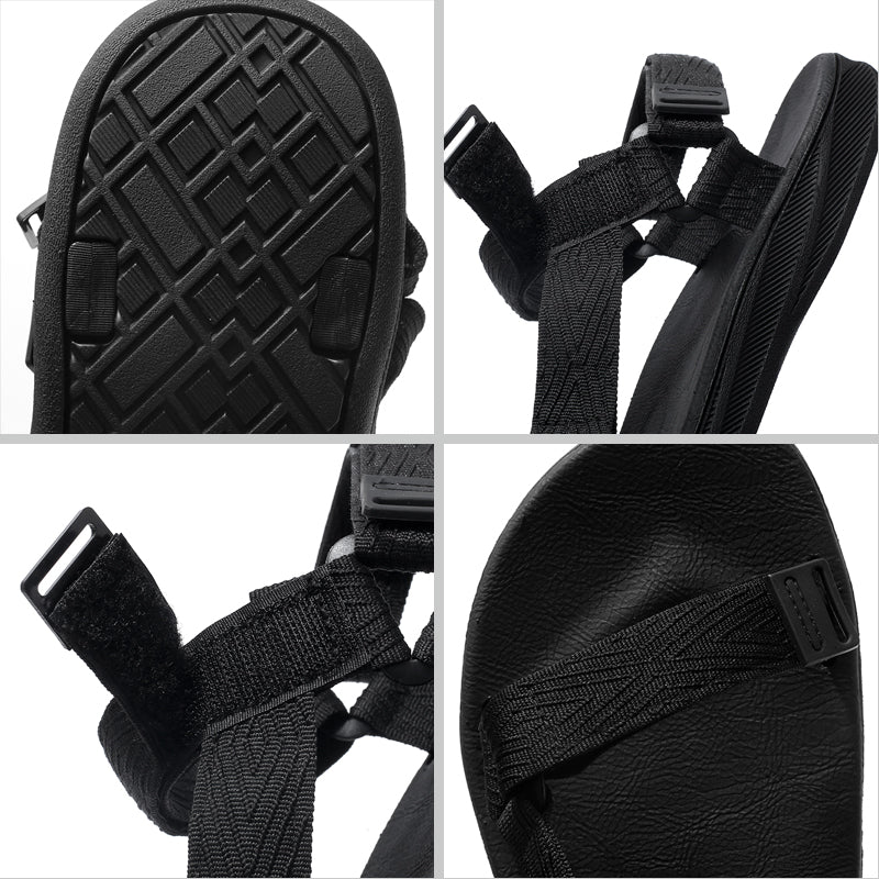 Mens Black Outdoor Casual Arch Support Sandals, Breathable Anti-Slip Beach Holiday Sandals, Summer Sports Walking Sandal