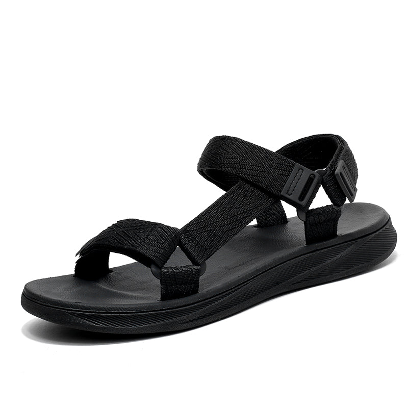 Mens Black Outdoor Casual Arch Support Sandals, Breathable Anti-Slip Beach Holiday Sandals, Summer Sports Walking Sandal