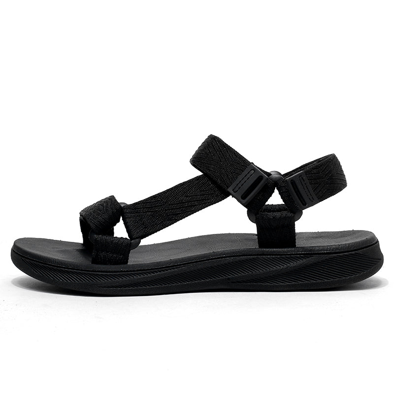 Mens Black Outdoor Casual Arch Support Sandals, Breathable Anti-Slip Beach Holiday Sandals, Summer Sports Walking Sandal