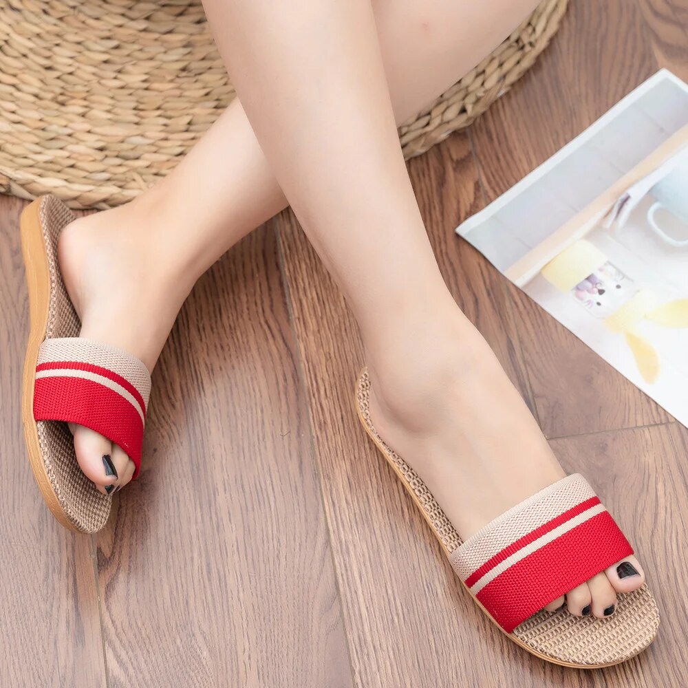 Lightweight Summer Women Slippers AntiSlip Indoor Linen Slippers Home Soft Shoes Comfortable Breath 4