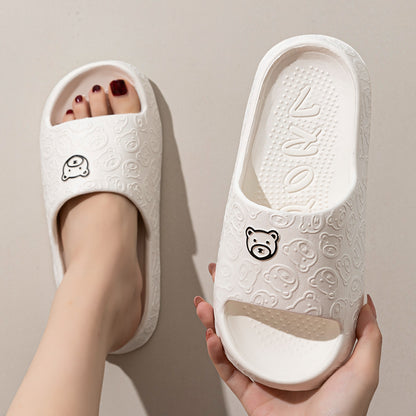 Printting Cute Bear Women Slippers, Indoor Summer Soft Cartoon Sandals, Anti-Slip Bathroom Comfy Outdoor Leisure Shoes