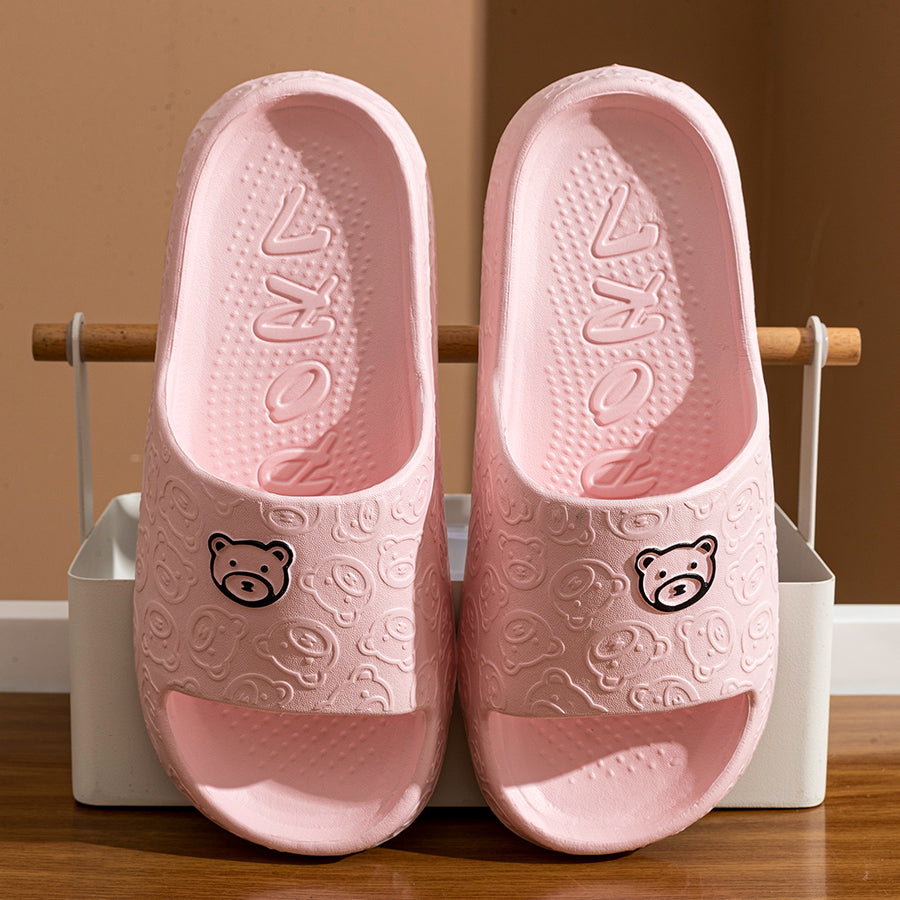 Printting Cute Bear Women Slippers, Indoor Summer Soft Cartoon Sandals, Anti-Slip Bathroom Comfy Outdoor Leisure Shoes