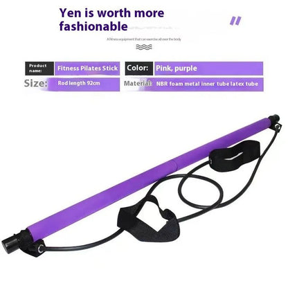 Adjustable Pilates Stick With Resistance Bands For Home Workout And Yoga 4