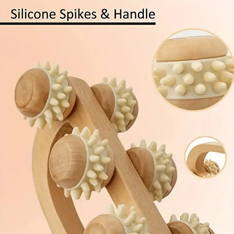 Manual Wooden Massager, Wood Back Massage Roller for Neck Leg Back Deep Tissue Muscle Relief