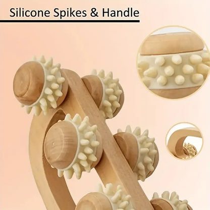 Manual Wooden Massager, Wood Back Massage Roller for Neck Leg Back Deep Tissue Muscle Relief