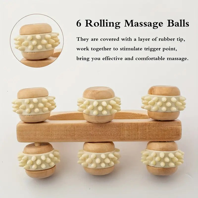Manual Wooden Massager, Wood Back Massage Roller for Neck Leg Back Deep Tissue Muscle Relief