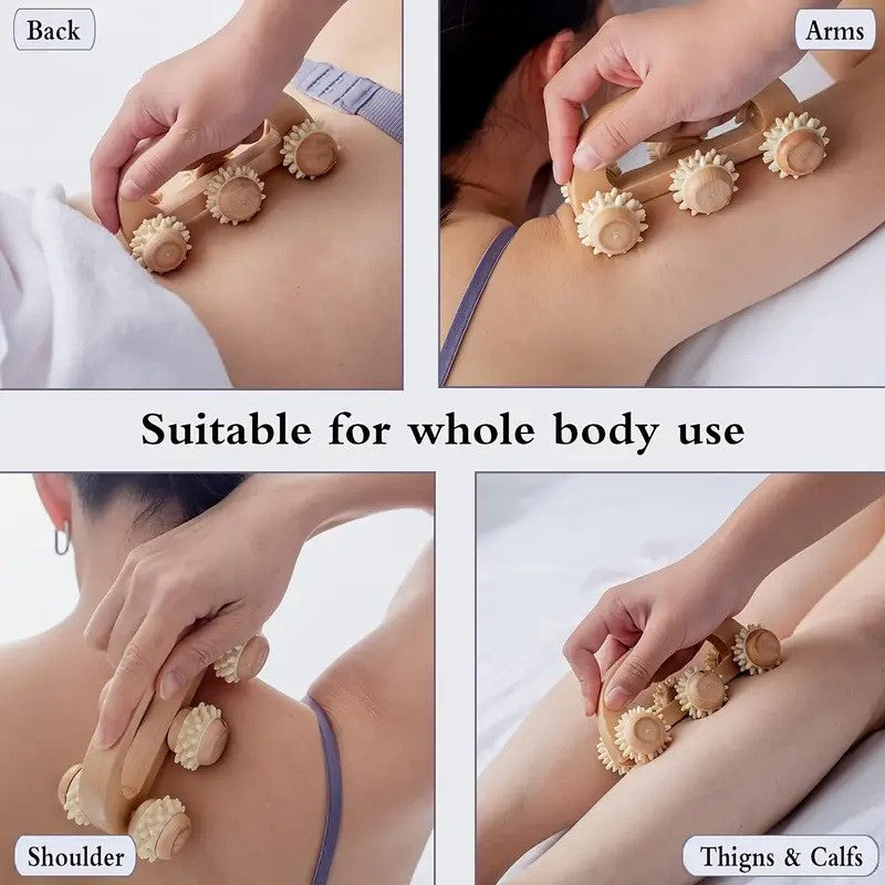 Manual Wooden Massager, Wood Back Massage Roller for Neck Leg Back Deep Tissue Muscle Relief