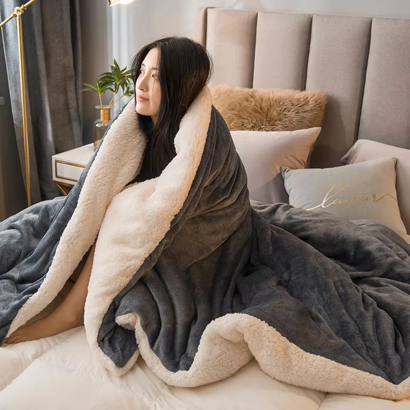 Luxury Double-Sided Wool Throw Blanket – Warm Winter Bedspread & Cozy Queen Cover