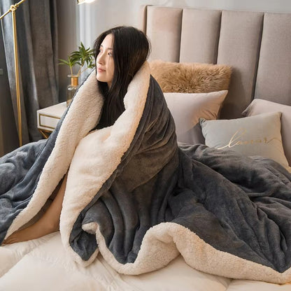 Luxury Double-Sided Wool Throw Blanket – Warm Winter Bedspread & Cozy Queen Cover