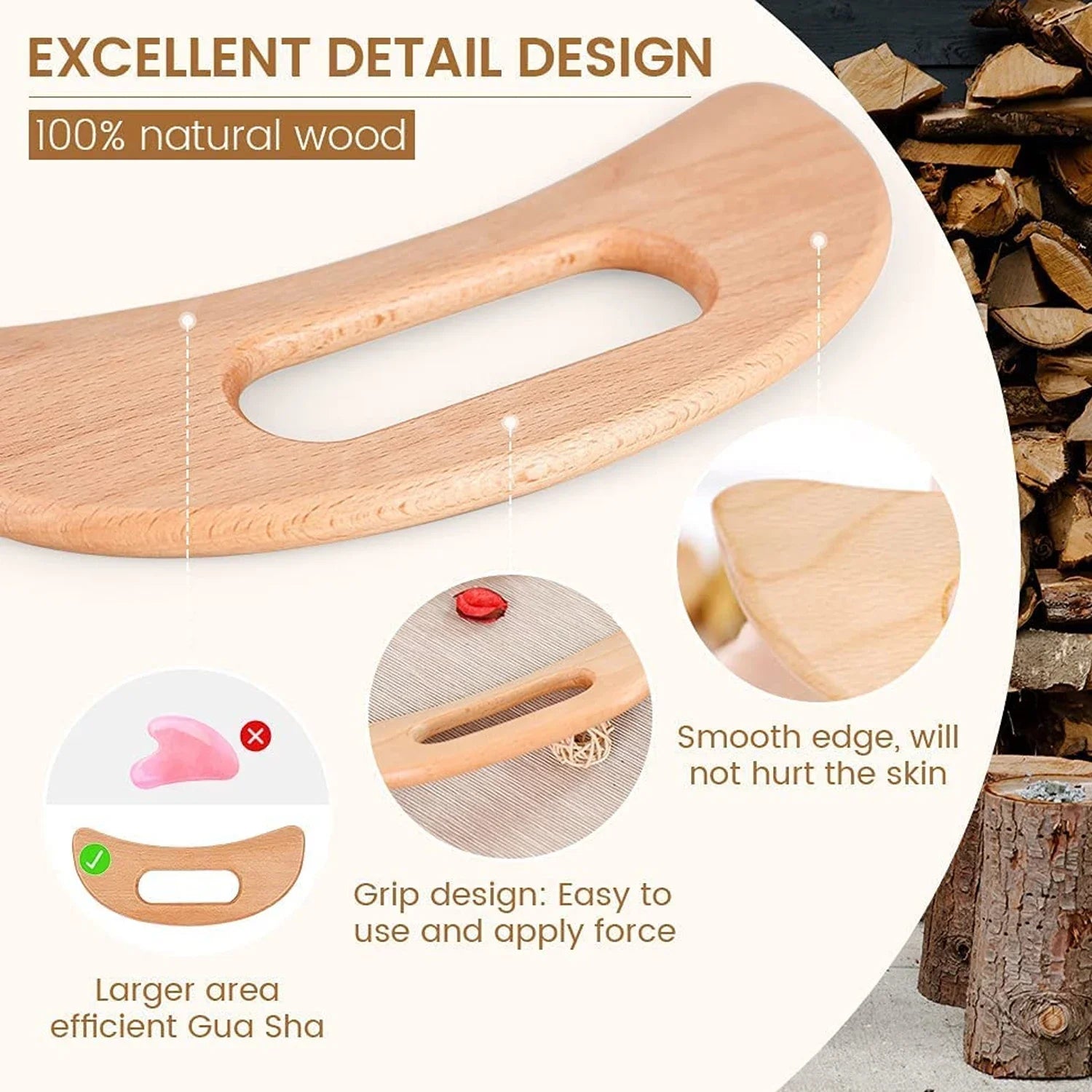 Guasha Tool Wooden Cellulite Massager Body  Back Scraper Lymphatic Drainage Massage Tool To Relieve 5