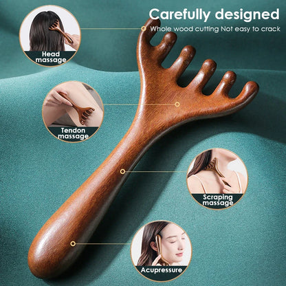 Handheld Meridian Massage Comb, Natural Five-Claw Scalp Massage Device, Spa Gua Sha Tool, Back Scratching, Hair Care