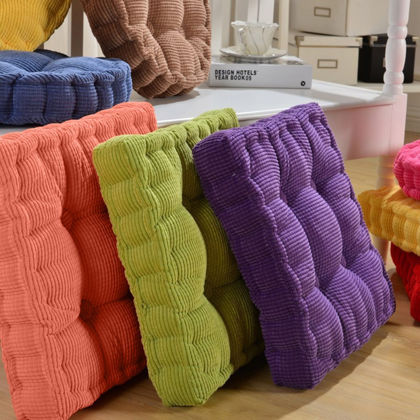 Solid Tufted Thick Pad Floor Cushion, 40cm Square Meditation & Yoga Pillow for Comfortable Floor Seating, Balcony Chair
