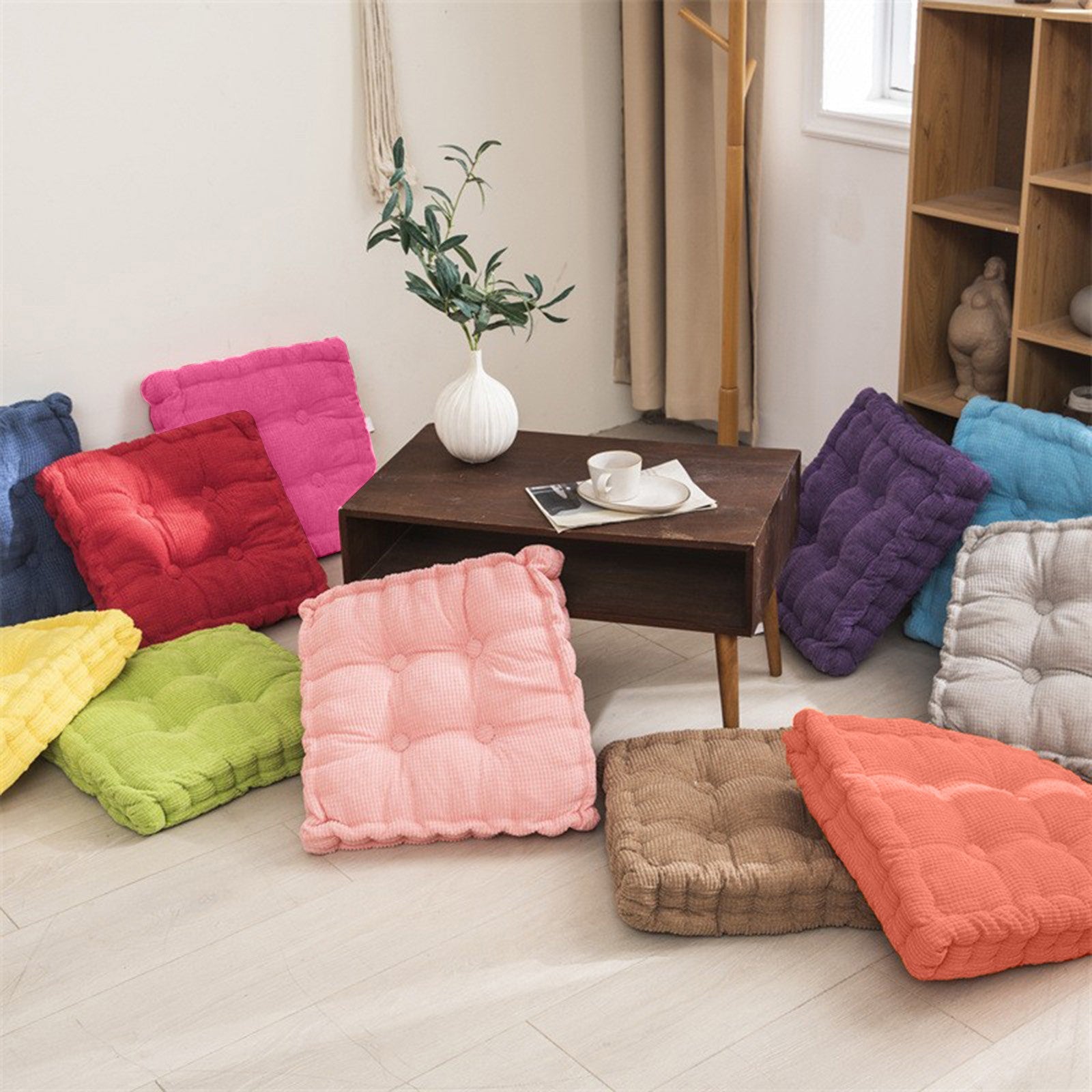 Solid Tufted Thick Pad Floor Cushion, 40cm Square Meditation & Yoga Pillow for Comfortable Floor Seating, Balcony Chair