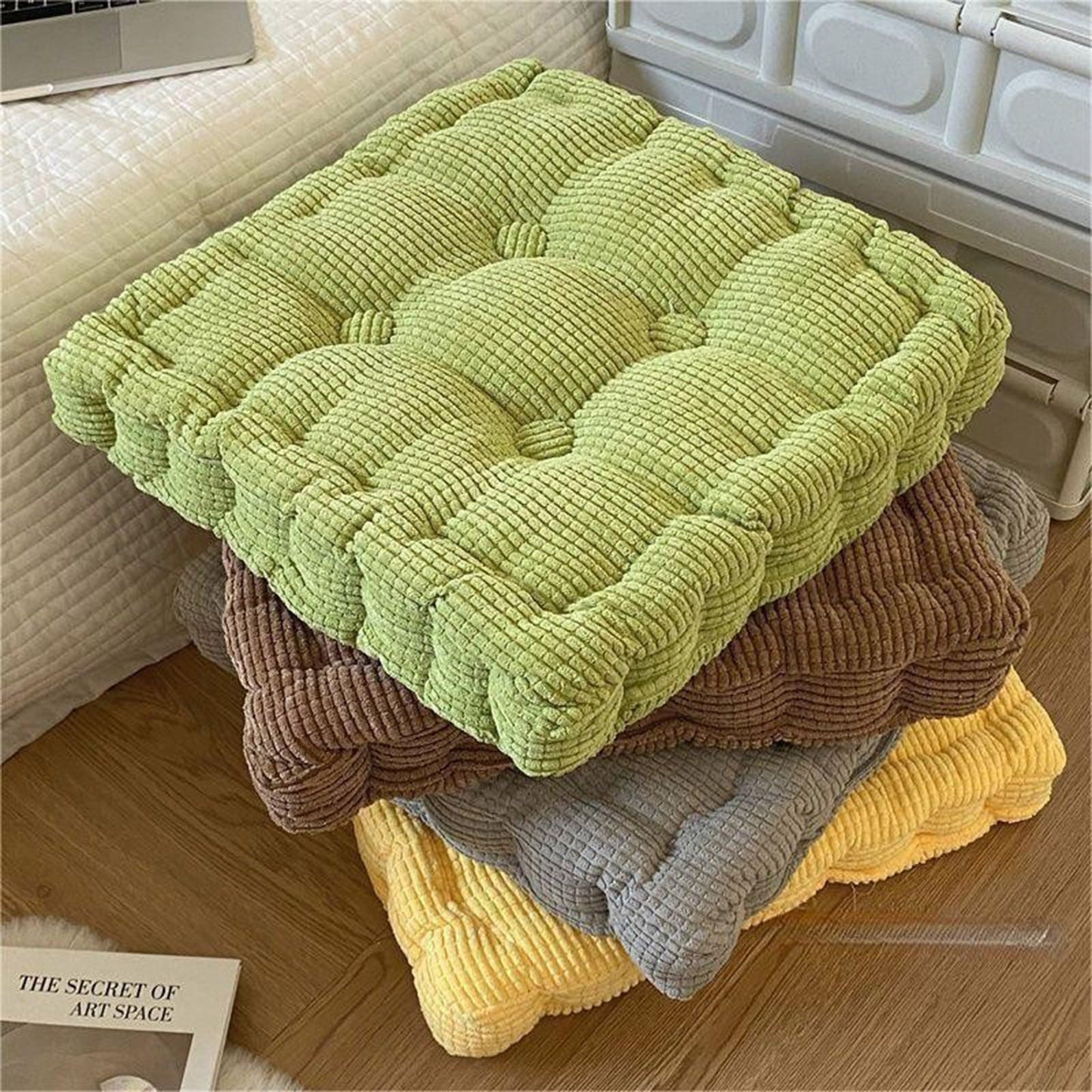 Solid Tufted Thick Pad Floor Cushion, 40cm Square Meditation & Yoga Pillow for Comfortable Floor Seating, Balcony Chair