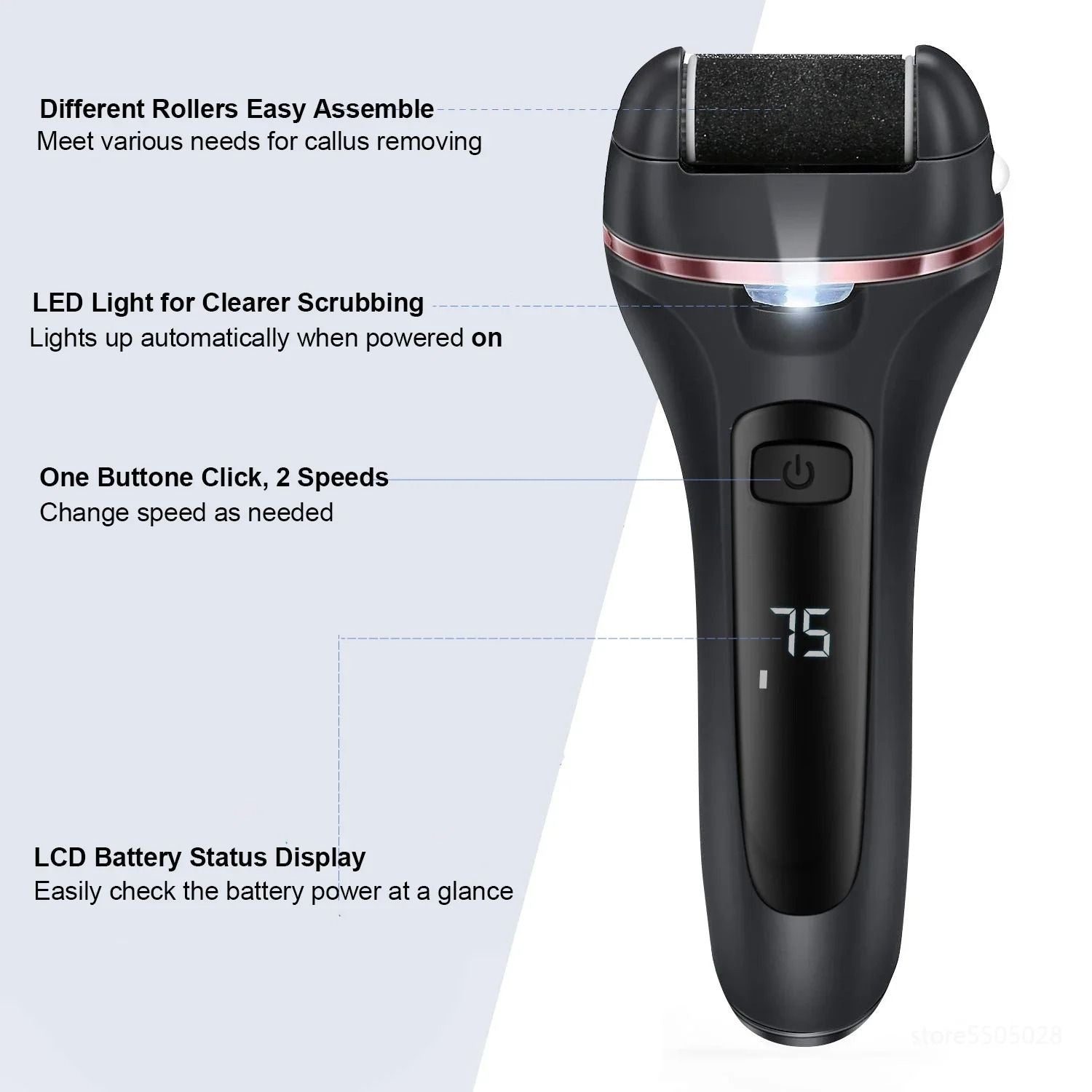 Electric Callus Remover Rechargeable Foot File Grinder Pedicure Machine With 3 Quartz Heads 4