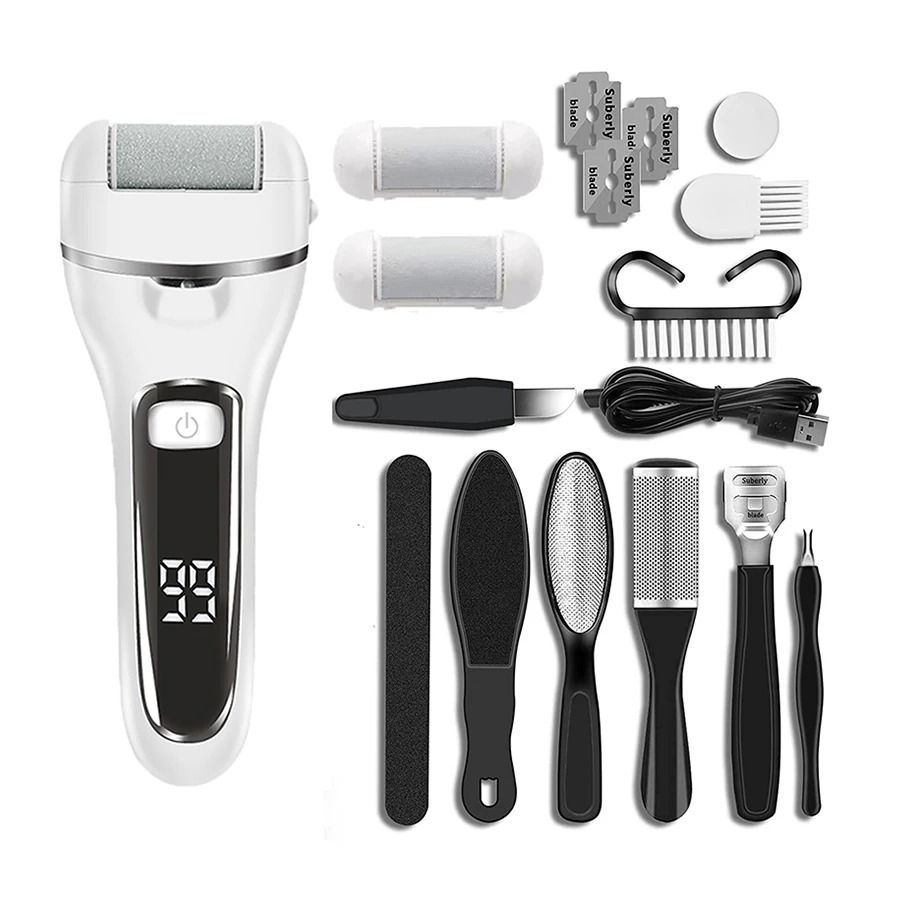 Electric Callus Remover Rechargeable Foot File Grinder Pedicure Machine With 3 Quartz Heads 8