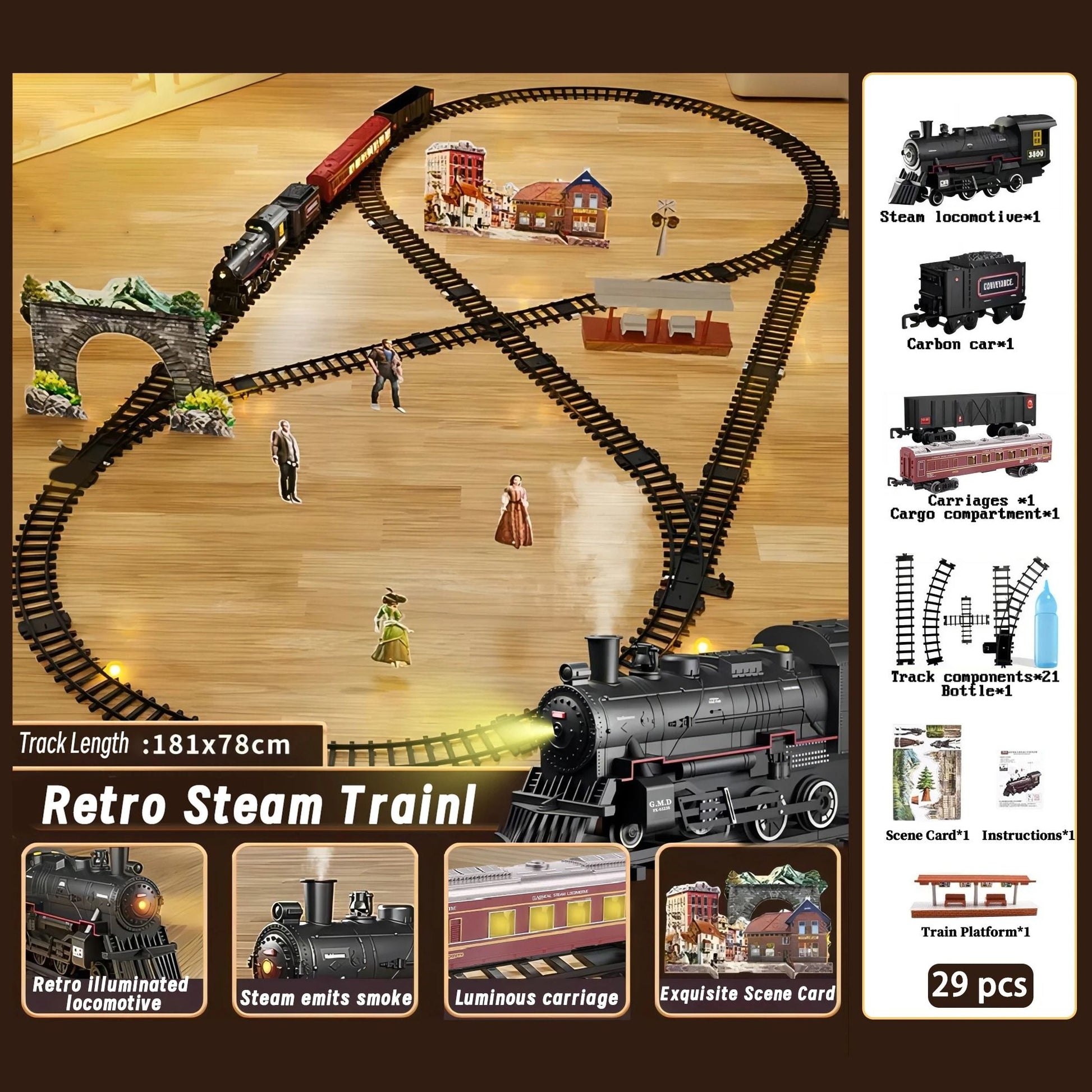 Electric Railway Train Set With Steam Locomotive Smoke Light And Sound 1