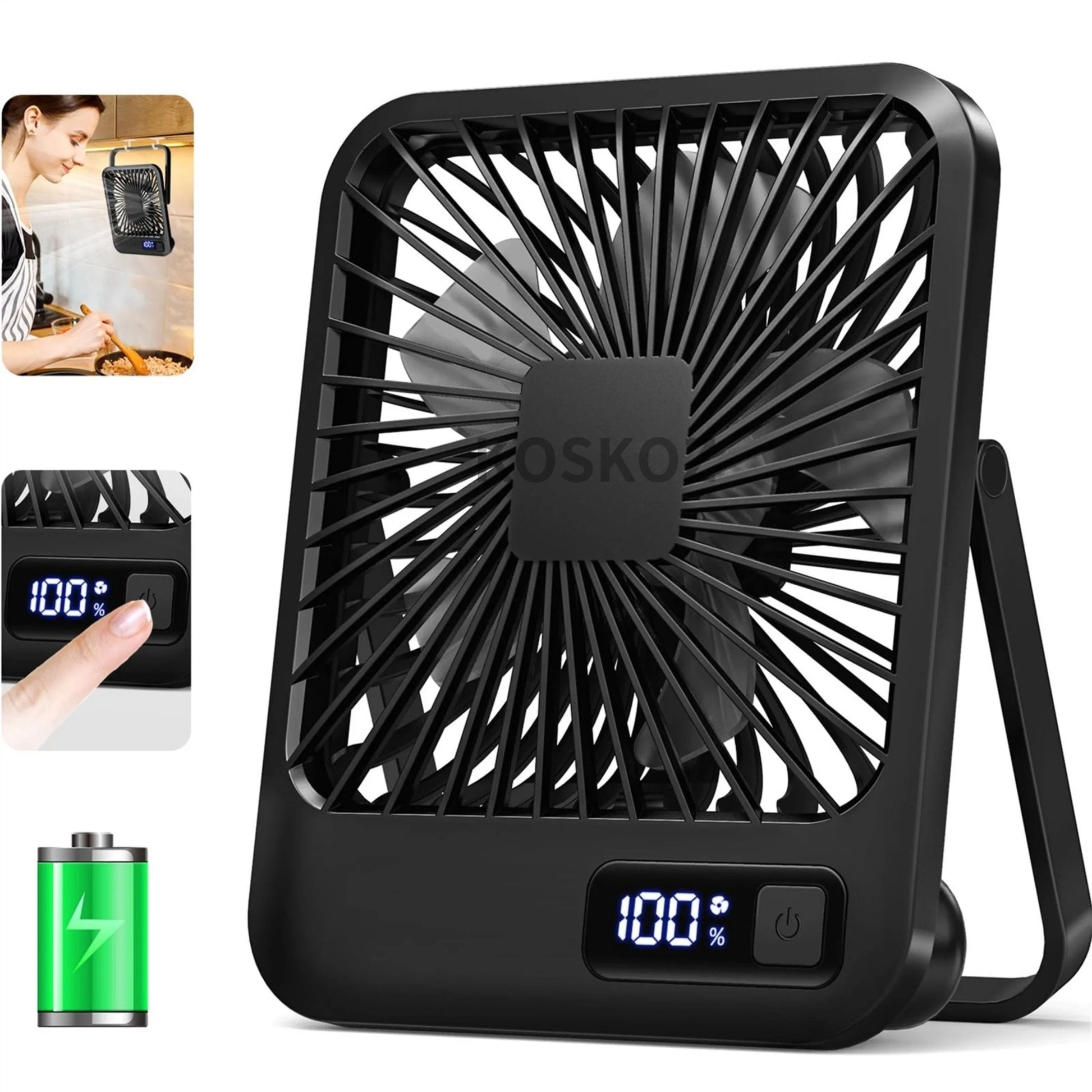 Portable USB Rechargeable Desktop Fan 5 Speed with Power Display