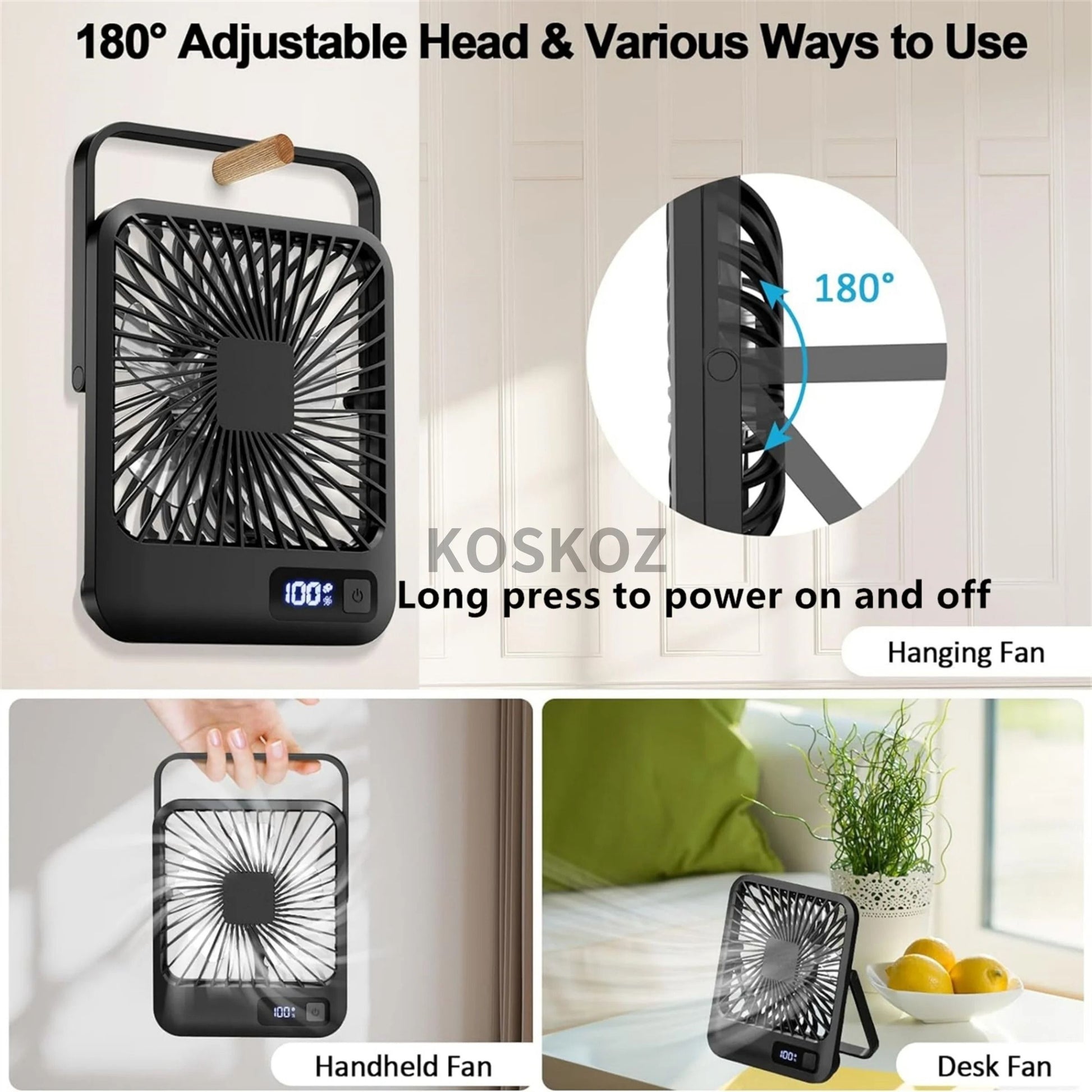 Portable USB Rechargeable Desktop Fan 5 Speed With Power Display 1