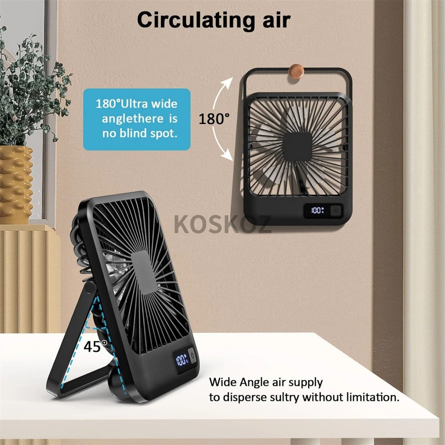 Portable USB Rechargeable Desktop Fan 5 Speed With Power Display 2