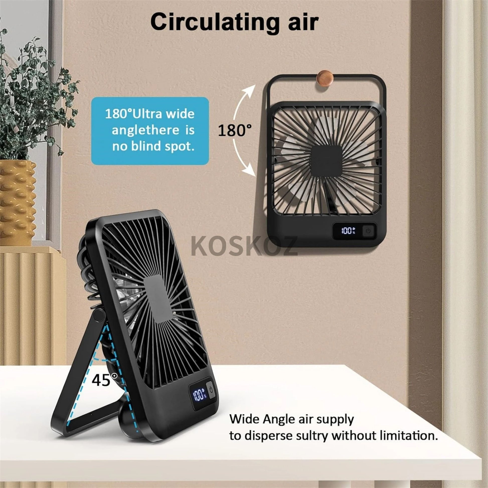 Portable USB Rechargeable Desktop Fan 5 Speed With Power Display 2