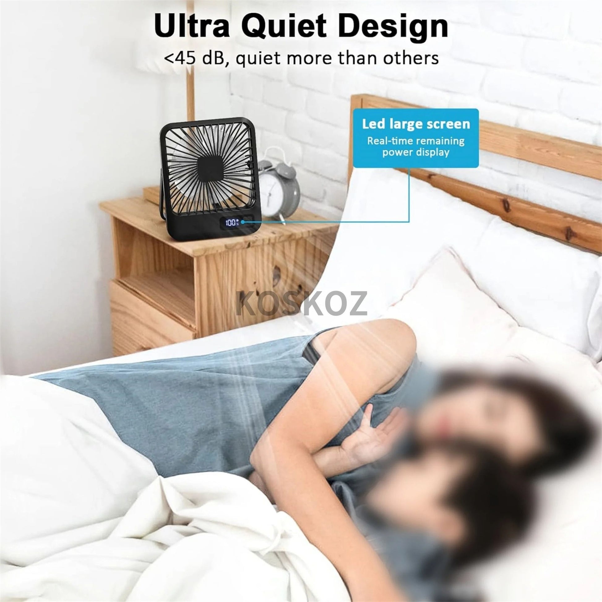 Portable USB Rechargeable Desktop Fan 5 Speed With Power Display 3