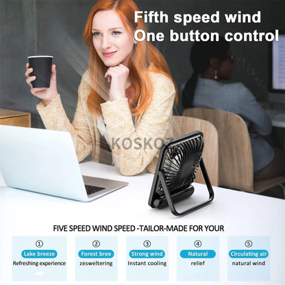 Portable USB Rechargeable Desktop Fan 5 Speed With Power Display 4